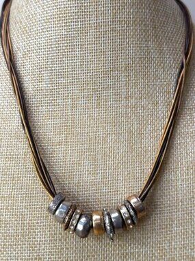 Chicos Multi-Strand Necklace With Mixed Metal Beads & Rhinestone